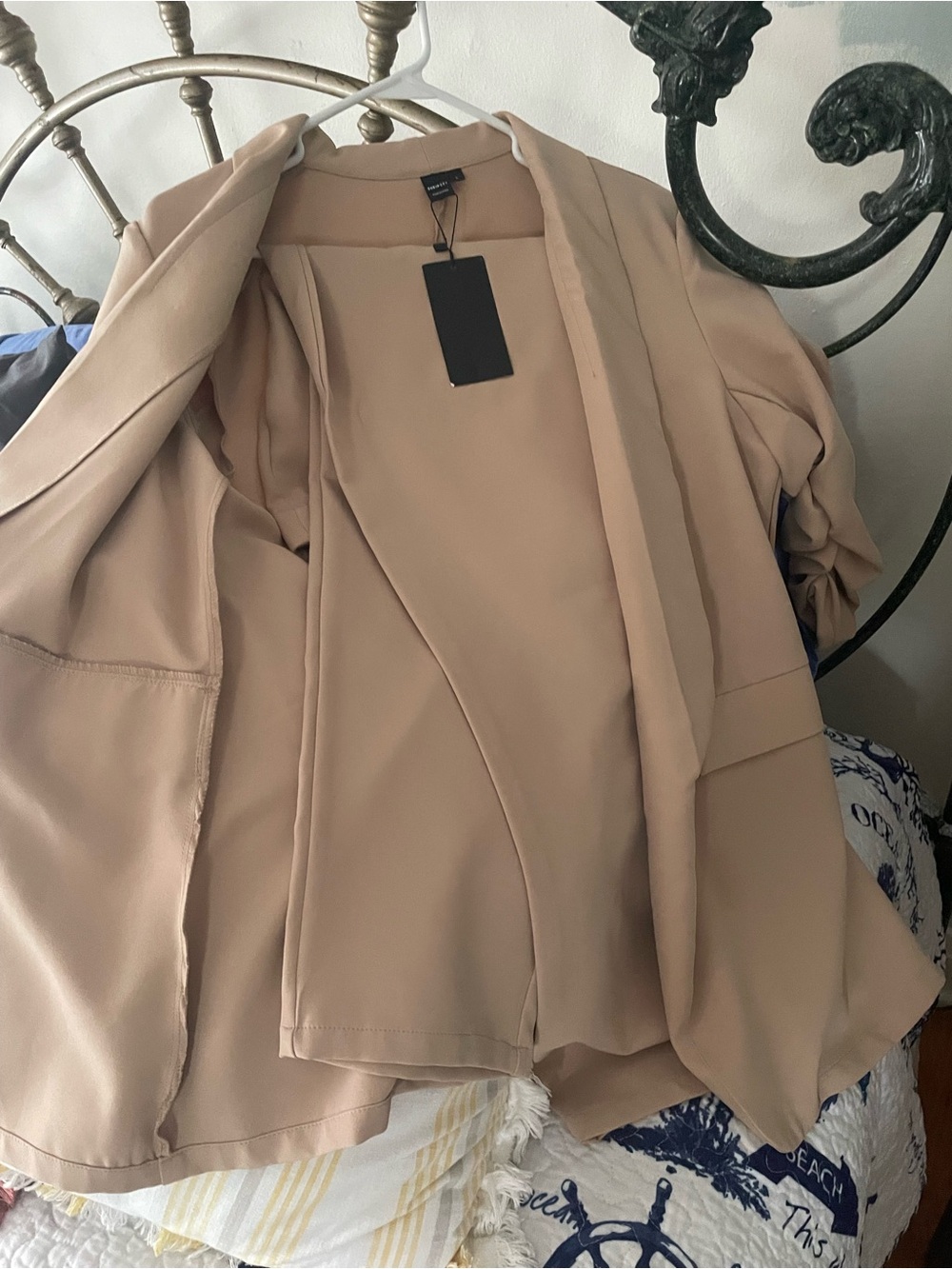 SHEIN Women's Light Beige Open-Front Blazer Jacket - Picture 2 of 4